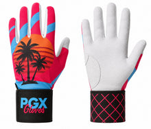 PGX Miami Vice long cuff batting gloves front and white grip palm