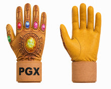PGX Power Stones long cuff baseball batting glove back design and gold textured leather palm